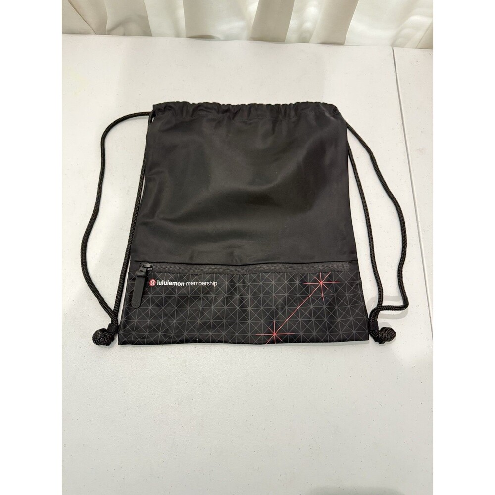 Lululemon Membership Drawstring Gym Bag Backpack Black OS Nylon Cinch Sack
